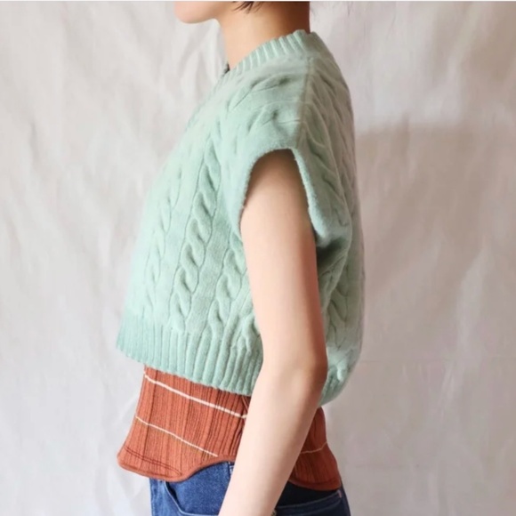 🆕 Meryll Rogge Overdyed Cropped V-Neck Wool Cable Sweater - Picture 3 of 9